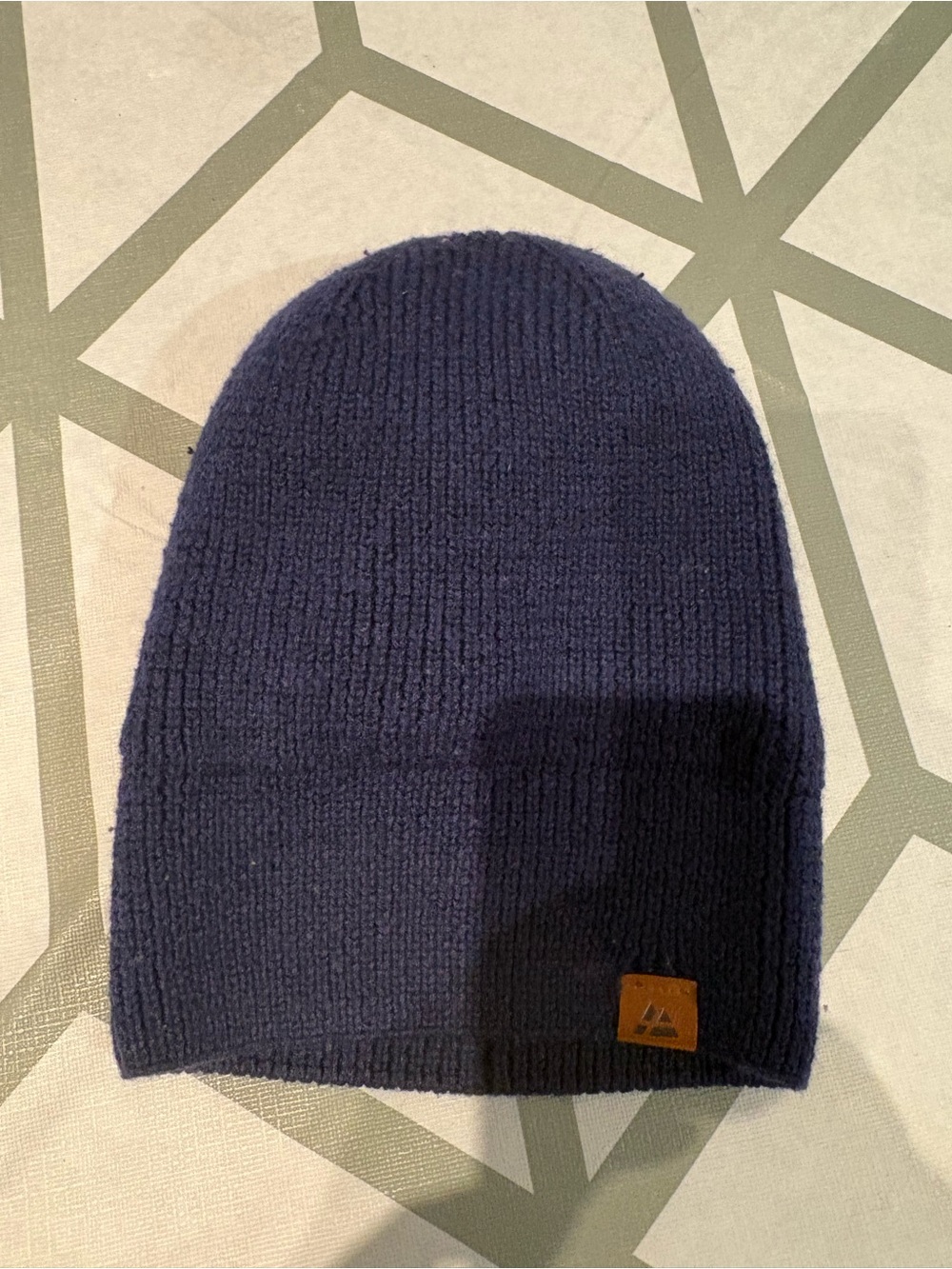Navy Knit Beanie with Leather Logo Patch